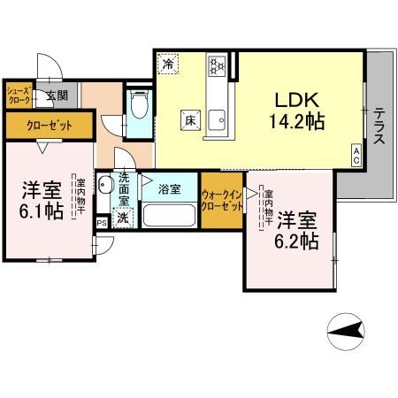 一宮市木曽川町黒田のアパートの間取り