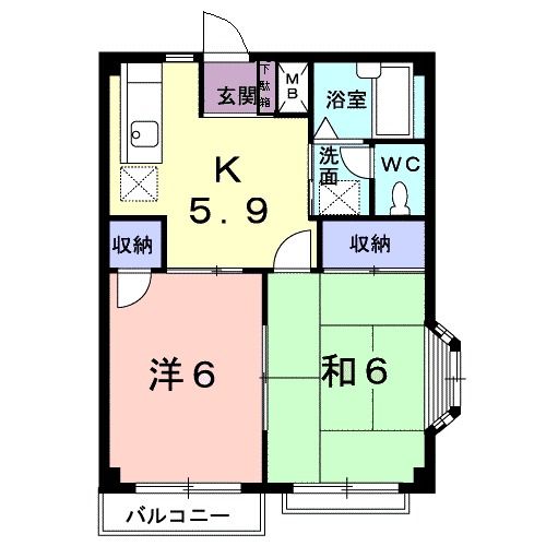 仙台市宮城野区福田町のアパートの間取り