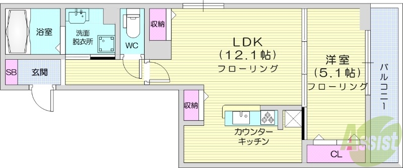 仙台市青葉区宮町のアパートの間取り