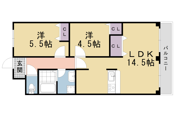 京都市伏見区桃山町丹下のマンションの間取り