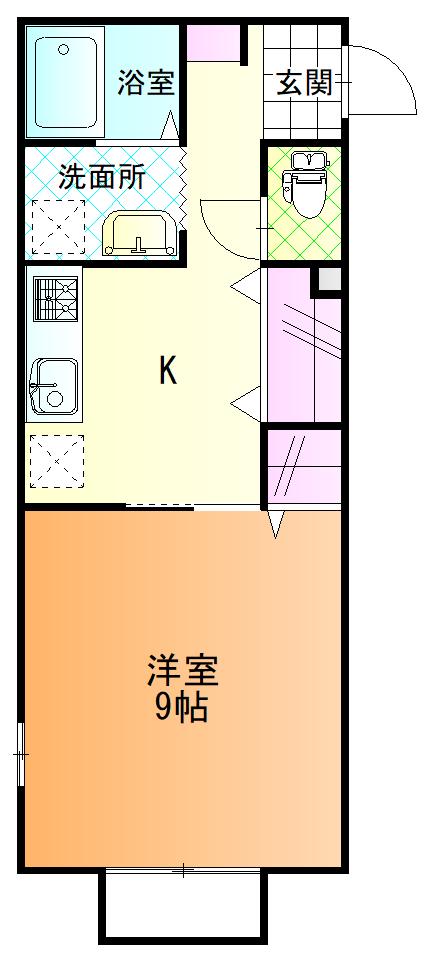 スペースフォース３号室西角９帖の間取り