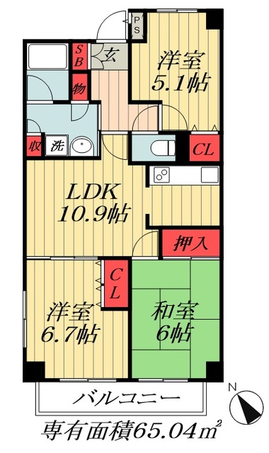 市川市日之出のマンションの間取り