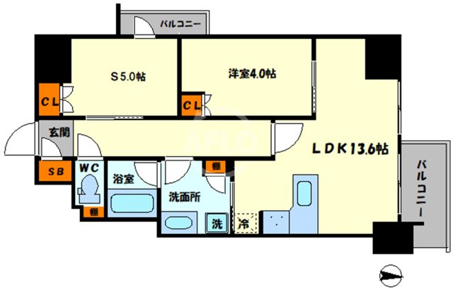 地下鉄四つ橋線 四ツ橋駅 徒歩5分 15階建 築5年の間取り写真