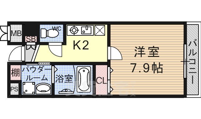 京都市山科区大宅打明町のマンションの間取り