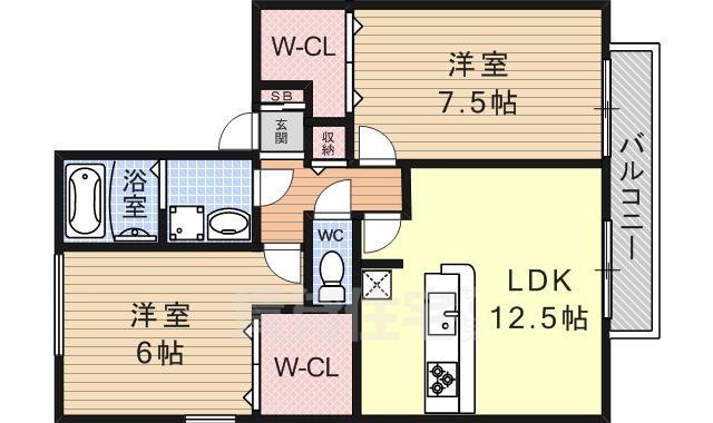 大津市雄琴北のアパートの間取り