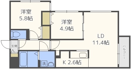 札幌市中央区北十五条西のマンションの間取り