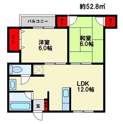 春日市春日原南町のアパートの間取り