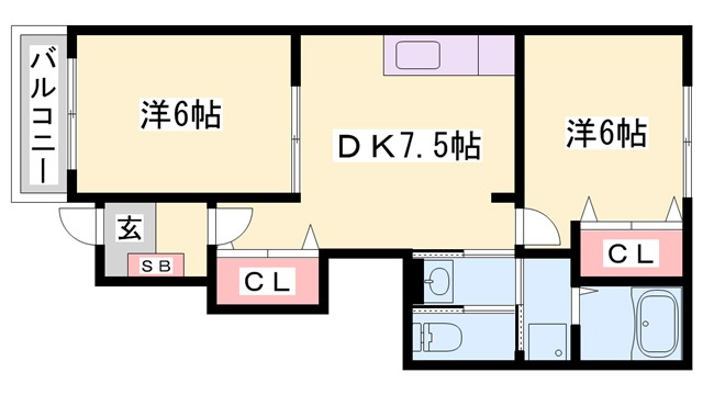 姫路市仁豊野のアパートの間取り