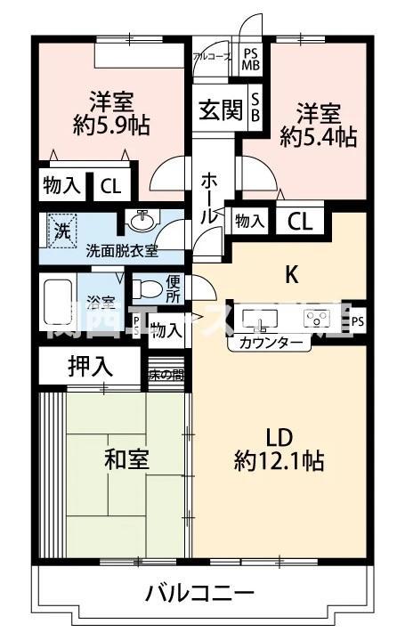 河内長野市大矢船西町のマンションの間取り