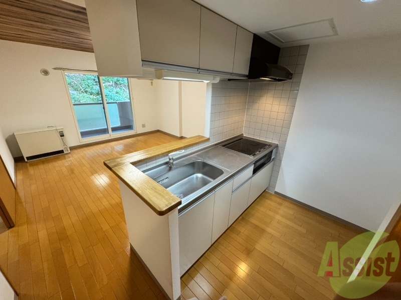 キッチン　キッチン周りは意外と物が多いので棚があるといいですね。