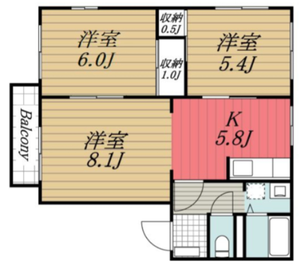 千葉市稲毛区長沼町のアパートの間取り