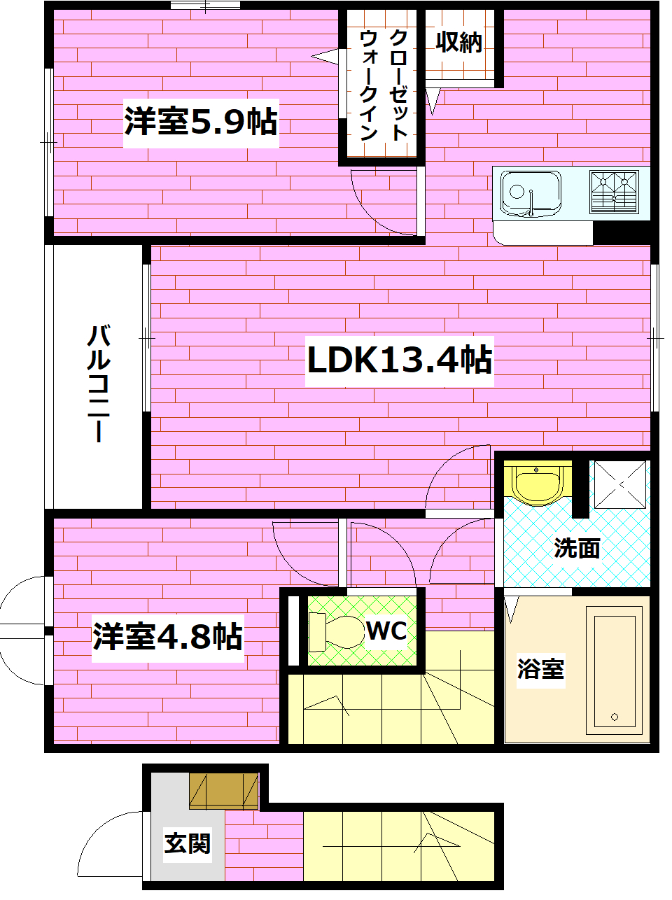 広島市安芸区中野東のアパートの間取り