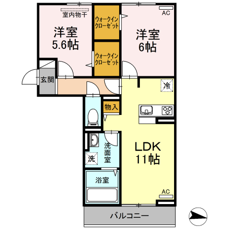 福山市神辺町大字川北のアパートの間取り