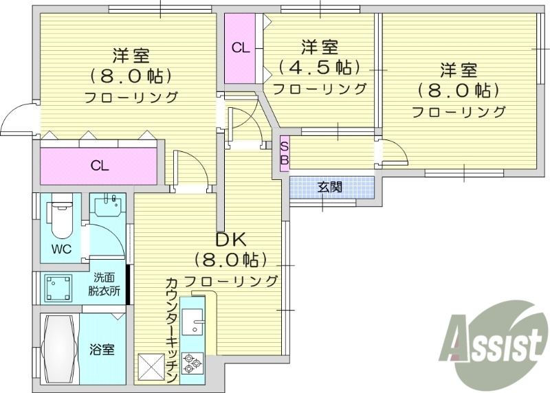 仙台市青葉区大手町のアパートの間取り