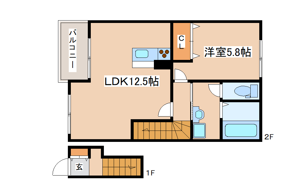 姫路市四郷町山脇のアパートの間取り