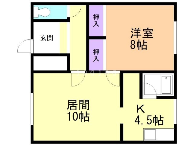 美唄市東六条南のアパートの間取り