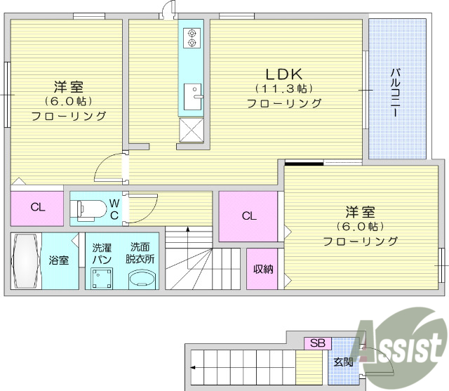 仙台市青葉区折立のアパートの間取り