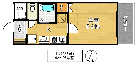 東大阪市川俣のマンションの間取り