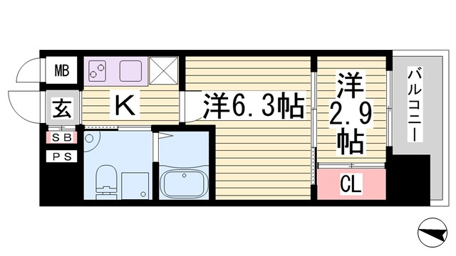 アドバンス三宮ラシュレの間取り