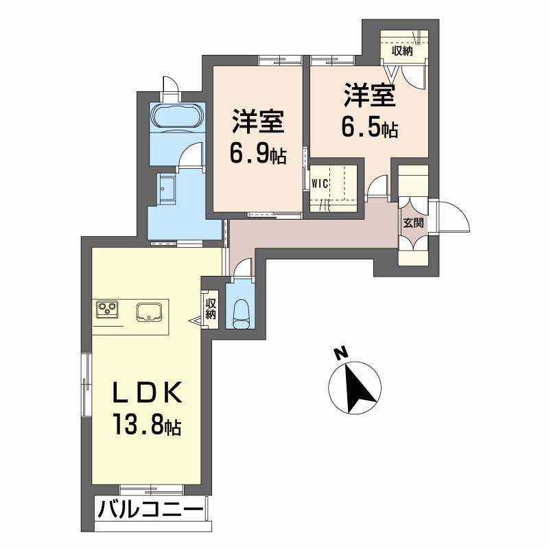 高知市北秦泉寺のマンションの間取り