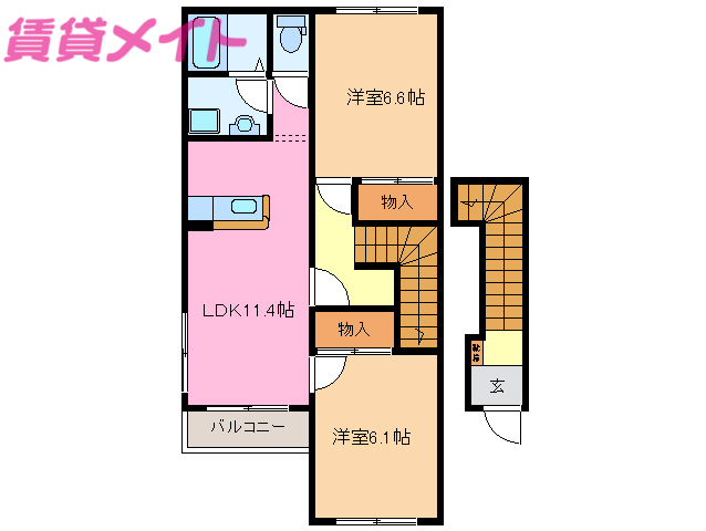 三重県松阪市曽原町（アパート）の賃貸物件の間取り