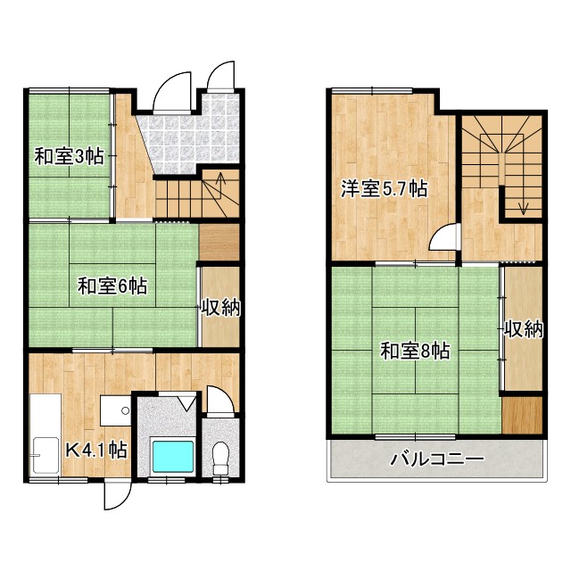 南海本線 井原里駅 徒歩10分 2階建 築52年の間取り写真