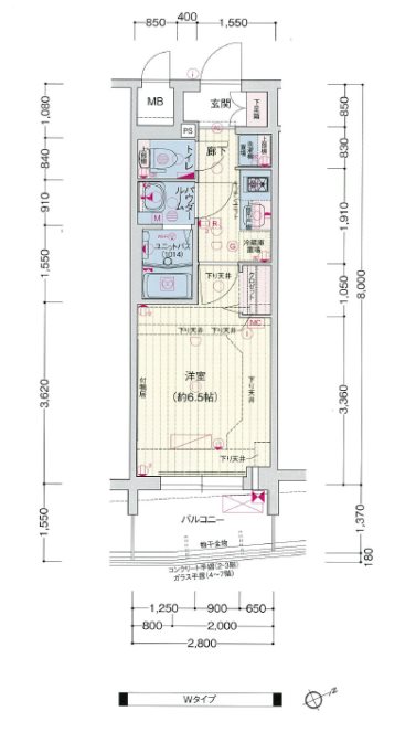 神戸市兵庫区西出町のマンションの間取り