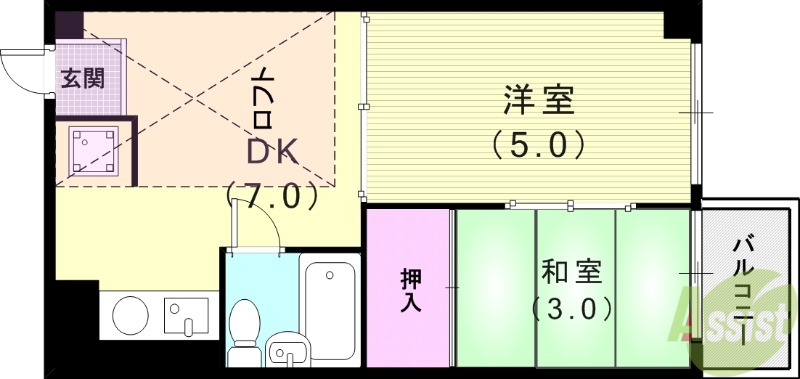 西宮市南越木岩町のマンションの間取り