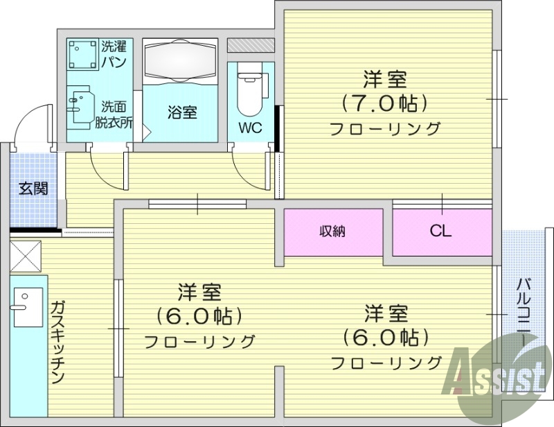 仙台市宮城野区福室のアパートの間取り