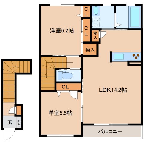 【橿原市葛本町のアパートの間取り】