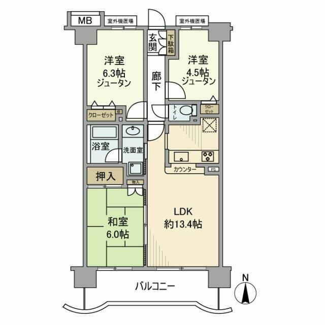 オーベル越谷・蒲生壱番館の間取り