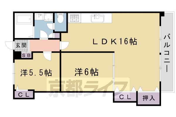 京都市北区衣笠東御所ノ内町のマンションの間取り