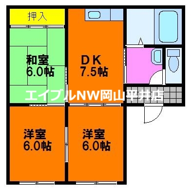 岡山市東区瀬戸町光明谷のアパートの間取り