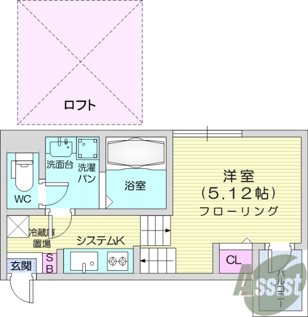 仙台市若林区新弓ノ町のアパートの間取り