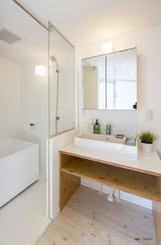 バス・シャワールーム　洗面所の下には猫用トイレも置けるスペースあり。隣は浴室です