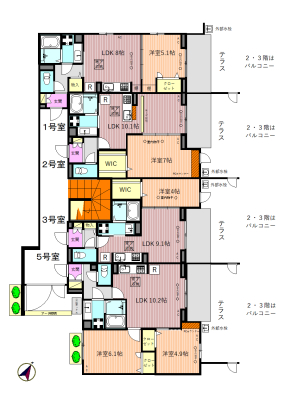 その他設備　全体図面（エントランス側が５号室となります）