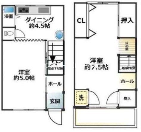 阪神本線 出屋敷駅 徒歩18分 2階建 築50年の間取り写真