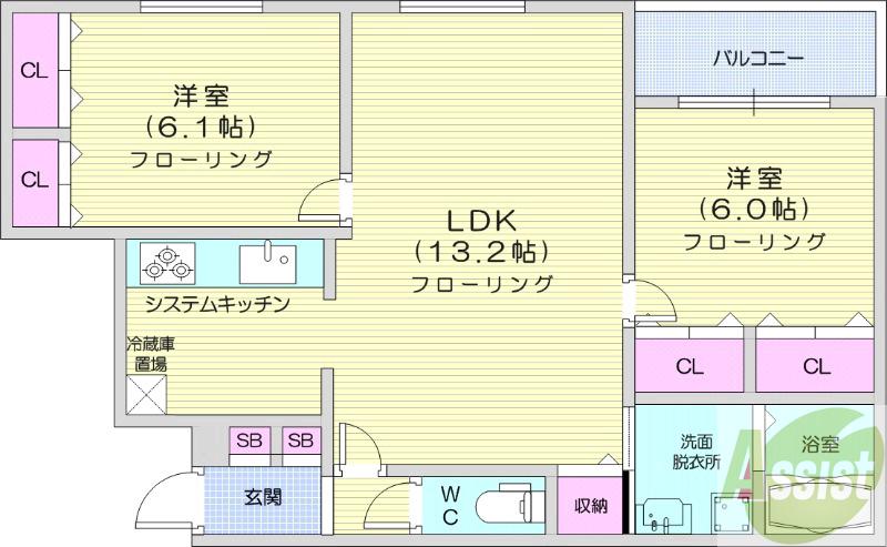 札幌市電 西線１４条駅 徒歩12分 4階建 築13年の間取り写真