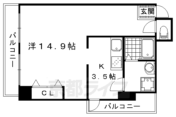 京都市北区衣笠東御所ノ内町のマンションの間取り