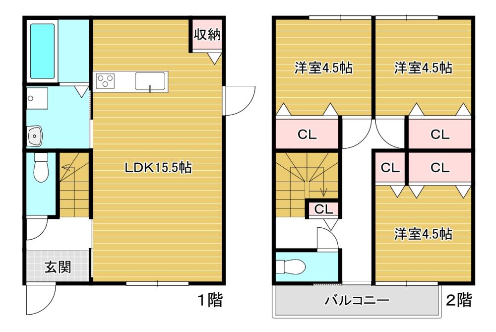 中間市大字垣生のアパートの間取り