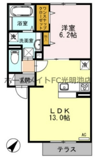 泉大津市上之町のアパートの間取り