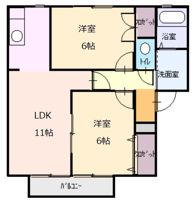 福岡市城南区茶山のアパートの間取り