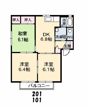 高知市朝倉本町のアパートの間取り