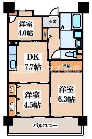 吹田市青山台のマンションの間取り