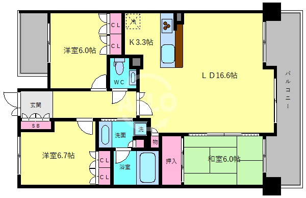 【大阪市阿倍野区帝塚山のマンションの間取り】