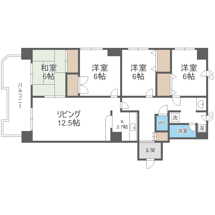 札幌市東区北十四条東のマンションの間取り