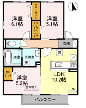 久留米市三潴町玉満のアパートの間取り