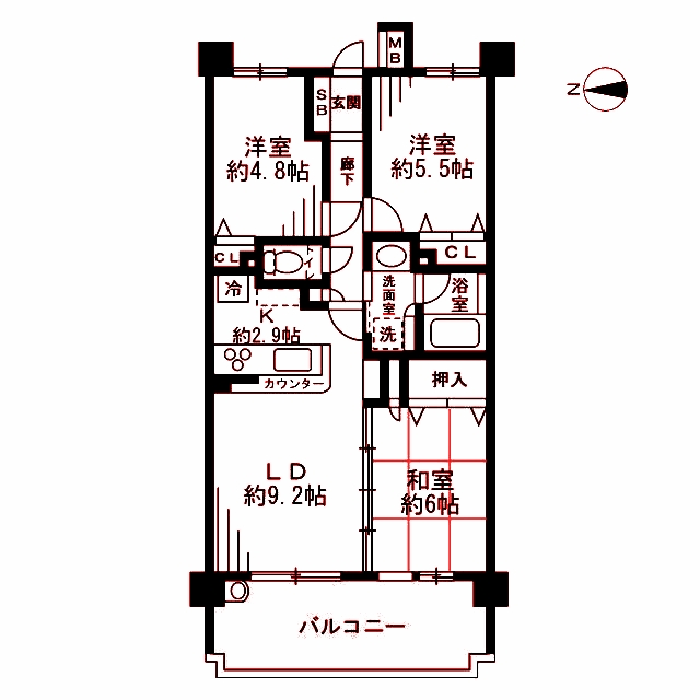 横浜市神奈川区片倉のマンションの間取り