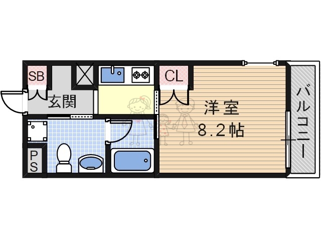 大阪市東住吉区針中野のマンションの間取り