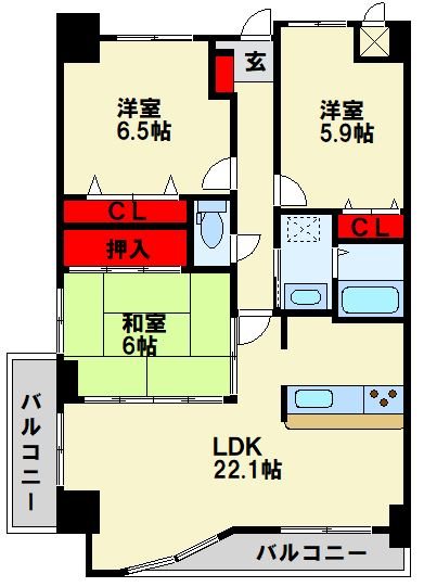 北九州市八幡西区浅川のマンションの間取り